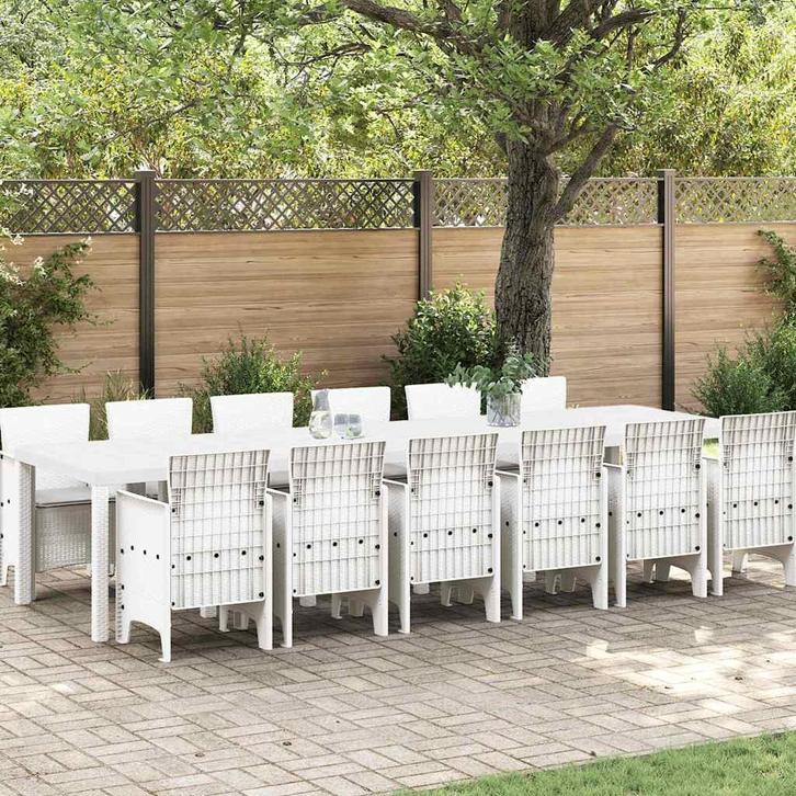 vidaXL Tuin Eettafel Set 13 pcs Wit Polt riet, Tuin en Terras, Tuinsets en Loungesets, Nieuw, Verzenden