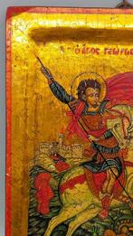 Icoon - Joris de Drakendoder - Hout - Handbeschilderd - 25 x, Antiek en Kunst