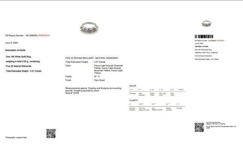 Zonder Minimumprijs - Ring - 14 karaat Witgoud - 3.51ct. tw., Handtassen en Accessoires, Ringen