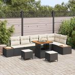 vidaXL Tuinbank Set met kussen 9 pcs Zwart Poly rattan, Tuin en Terras, Tuinsets en Loungesets, Verzenden, Nieuw