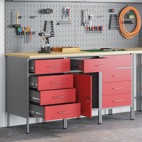vidaXL 3-delige Werkcabinet Set Rood en Grijs van, Doe-het-zelf en Bouw, Werkbanken, Nieuw, Verzenden