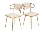 Eetkamerstoelen - Set van 2 - Fluweel - Beige / Goud •, Verzenden, Nieuw