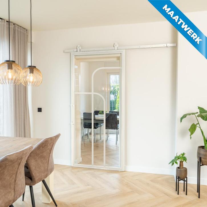Stalen Schuifdeur - Wit - 4 Vlaks rond - Maatwerk - Helder, Doe-het-zelf en Bouw, Raamkozijnen en Schuifdeuren, Nieuw, Metaal