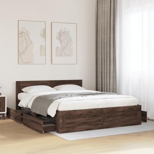 vidaXL Bedframe met hoofdeinde bewerkt hout bruineikenkleur, Huis en Inrichting, Slaapkamer | Bedden, Nieuw, Verzenden