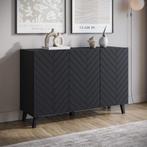 Meubella | Dressoir zwart 120 cm | Visgraat op deuren kast, Huis en Inrichting, Kasten | Dressoirs, Verzenden, Nieuw, 25 tot 50 cm