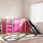 vidaXL Stapelbed met glijbaan en gordijnen roze 90x200 cm, Verzenden, Nieuw