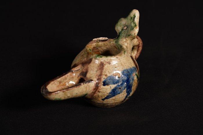 Seljouc argile cuite vernie lampe à huile, 14 x 8 cm, Verzamelen, Mineralen en Fossielen