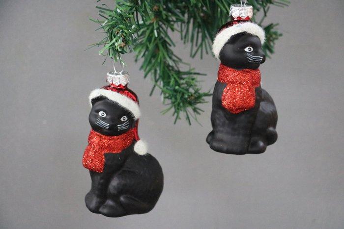 Kerstballen Inge-Magic: zwarte kat (2) - Glas - glas,, Diversen, Kerst