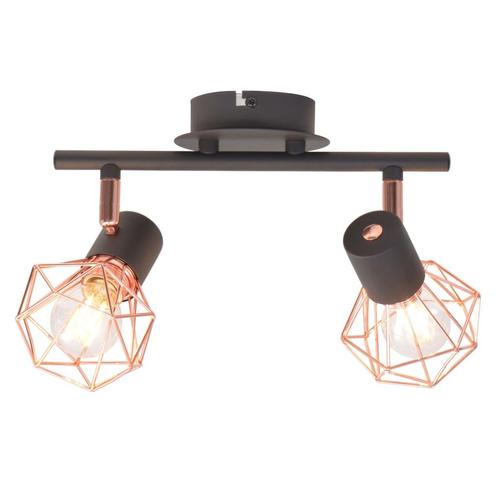 vidaXL Plafondlamp met 2 spotlights E14 zwart en koper, Huis en Inrichting, Lampen | Plafondlampen, Nieuw, Verzenden