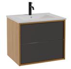 Badkamermeubel Gary 60cm - Eiken met Zwart - Badmeubel, Huis en Inrichting, Badkamer | Badkamermeubels, Verzenden, Nieuw