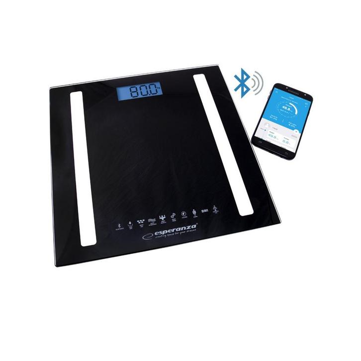 Esperanza EBS016K weegschaal met bluetooth zwart, Elektronische apparatuur, Weegschalen, Nieuw, Ophalen of Verzenden
