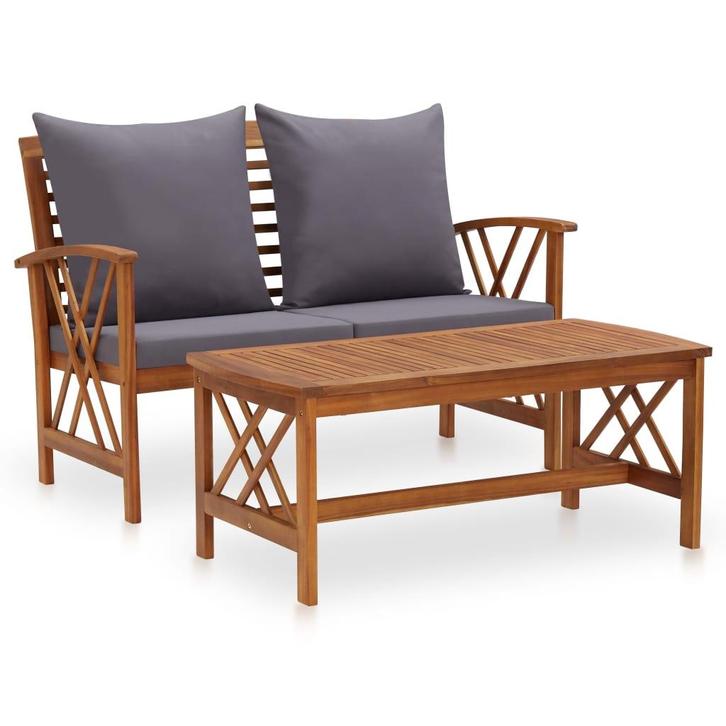 vidaXL 2-delige Loungeset met kussens massief acaciahout, Tuin en Terras, Tuinsets en Loungesets, Loungeset, Nieuw, Verzenden