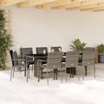 vidaXL 9-delige Tuinset met kussens poly rattan grijs, Verzenden, Nieuw, Tuinset