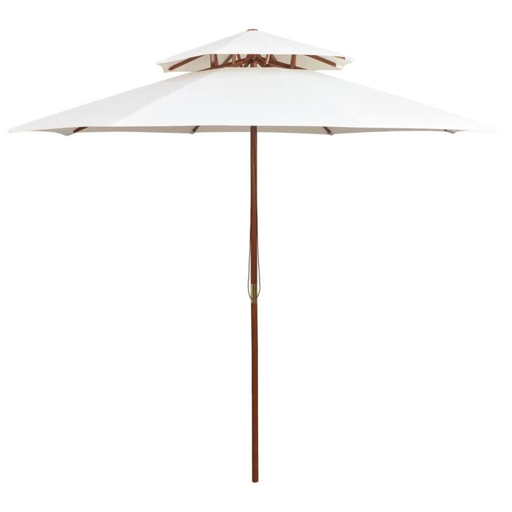 vidaXL Dubbeldekker parasol 270x270 cm houten paal crèmewit, Tuin en Terras, Parasols, Nieuw, Verzenden