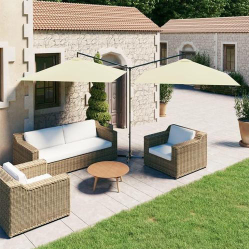 vidaXL Parasol dubbel met stalen paal 600x300 cm zandkleurig, Tuin en Terras, Parasols, Nieuw, Verzenden