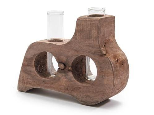 Decoratief wooden flowerholder met 2 reageerbuisjes, Hobby en Vrije tijd, Knutselen, Nieuw
