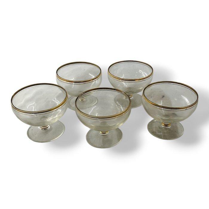 Champagneglas (5) - Kristal, Verguld - vintage kristal met, Antiek en Kunst, Curiosa en Brocante