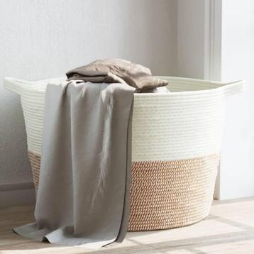 vidaXL Wasmand Ø 60x36 cm katoen bruin en wit, Verzenden