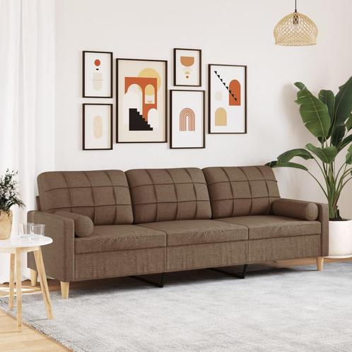 vidaXL Driezitsbank met sierkussens 210 cm stof bruin, Huis en Inrichting, Zetels | Zetels, Nieuw, Verzenden