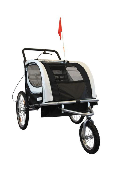 Fietskar kind - buggy - 2-zits - schokbreker - zwart wit, Fietsen en Brommers, Fietsaccessoires | Aanhangwagens en Karren, 40 tot 60 kg