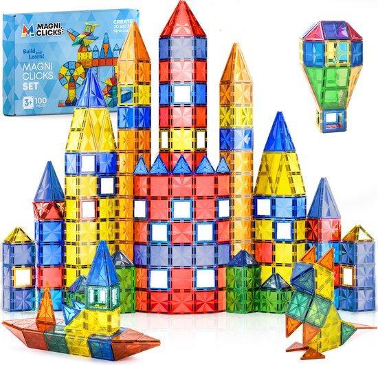 2dekans | MagniClicks Magnetic Tiles 100 stuks - Magnetisch, Kinderen en Baby's, Speelgoed | Educatief en Creatief, Ophalen of Verzenden