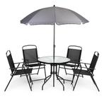 Tuinset met ronde tafel, 4 klapstoelen en parasol – zwart, Tuin en Terras, Tuinsets en Loungesets, Ophalen of Verzenden, Nieuw