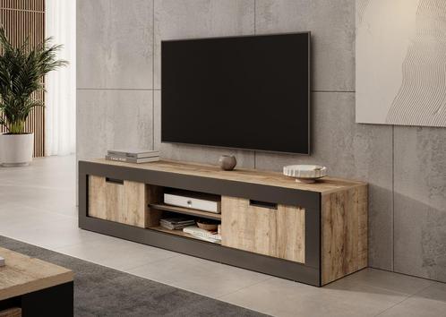TV-Meubel eiken zwart 180cm| Industrieel | 2 schuifdeuren, Huis en Inrichting, Kasten |Televisiemeubels, 25 tot 50 cm, Nieuw, 150 tot 200 cm