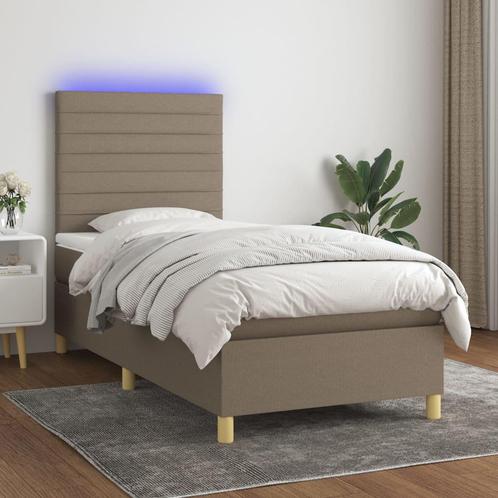 vidaXL Boxspring met matras en LED stof taupe 100x200 cm, Huis en Inrichting, Slaapkamer | Bedden, Nieuw, Verzenden