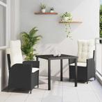 vidaXL Tuin Eettafel Set 3 pcs Zwart poly rattan, Verzenden, Nieuw