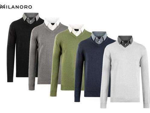 Milanoro - Herenpullover met overhemdkraag - Lichtgrijs - L, Huis en Inrichting, Woonaccessoires | Overige, Nieuw, Verzenden