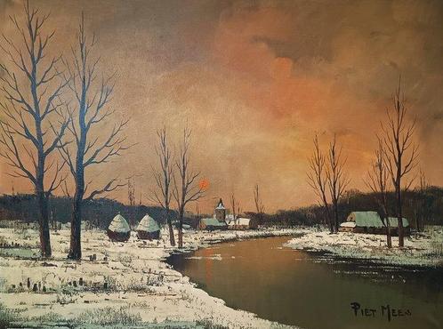 Piet Mees (XX) - Winters riviergezicht, Antiek en Kunst, Kunst | Schilderijen | Klassiek