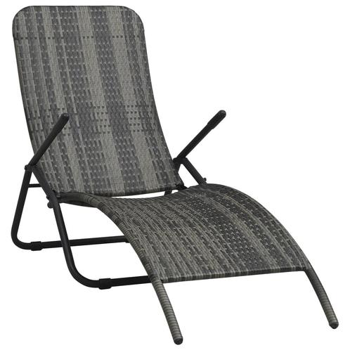 vidaXL Chaise longue pliable Résine tressée Gris, Tuin en Terras, Ligbedden, Verzenden