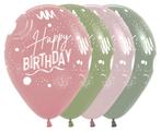 Ballonnen Happy Birthday Brush Design Mix 30cm 25st, Verzenden
