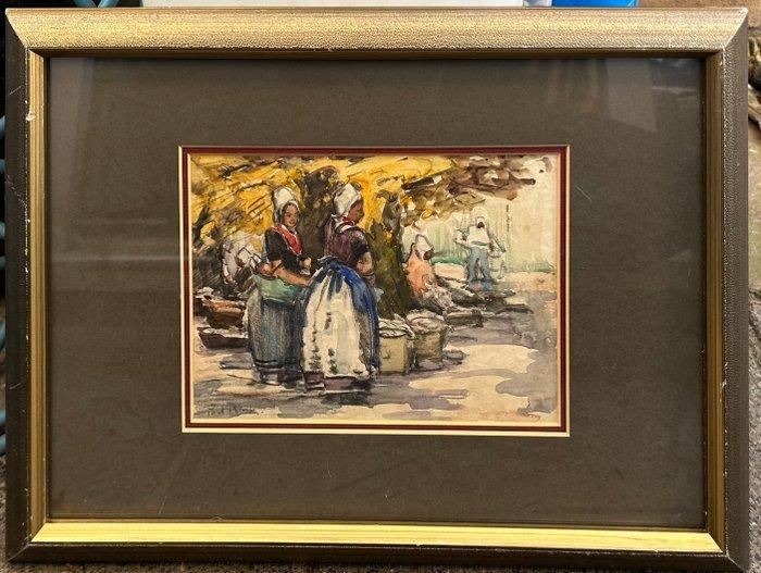 Paul Rink (1861-1903) - Volendamse vrouwen op de vismarkt, Antiek en Kunst, Kunst | Schilderijen | Klassiek