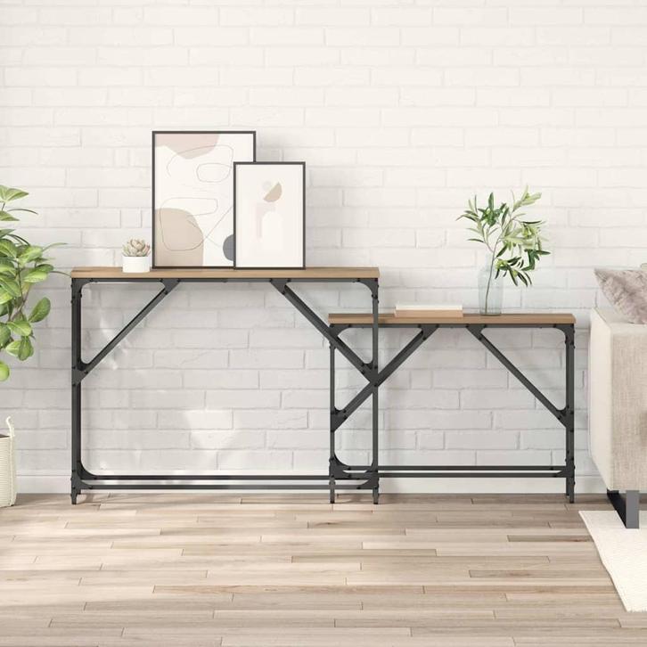 vidaXL Wandtafel 2 pcs artisanaal eikenkleurig 100 x 28 x 75, Huis en Inrichting, Tafels | Bijzettafels, Nieuw, Verzenden