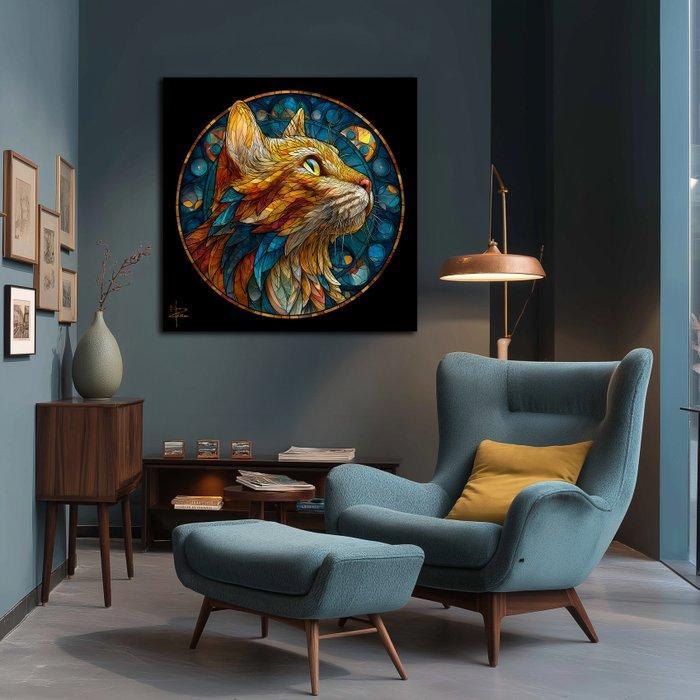 PLM-Art - Cat Coin Vitraux Style XL, Antiek en Kunst, Kunst | Schilderijen | Modern