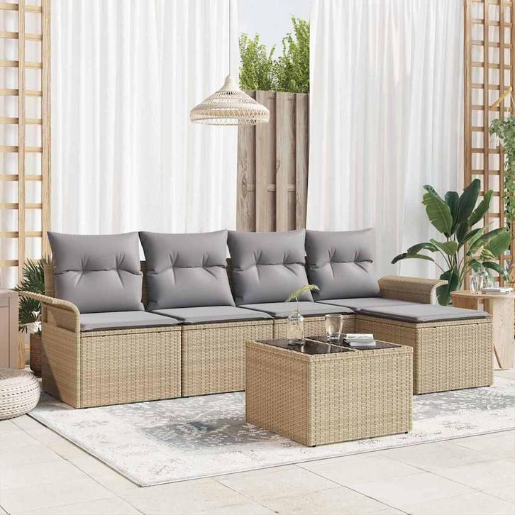 vidaXL Tuinbank Set met kussen met opslag 6 pcs Beige Poly, Tuin en Terras, Tuinsets en Loungesets, Nieuw, Verzenden