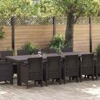 vidaXL Tuin eetset met kussens Bruin en Antraciet Poly riet, Tuin en Terras, Verzenden, Nieuw