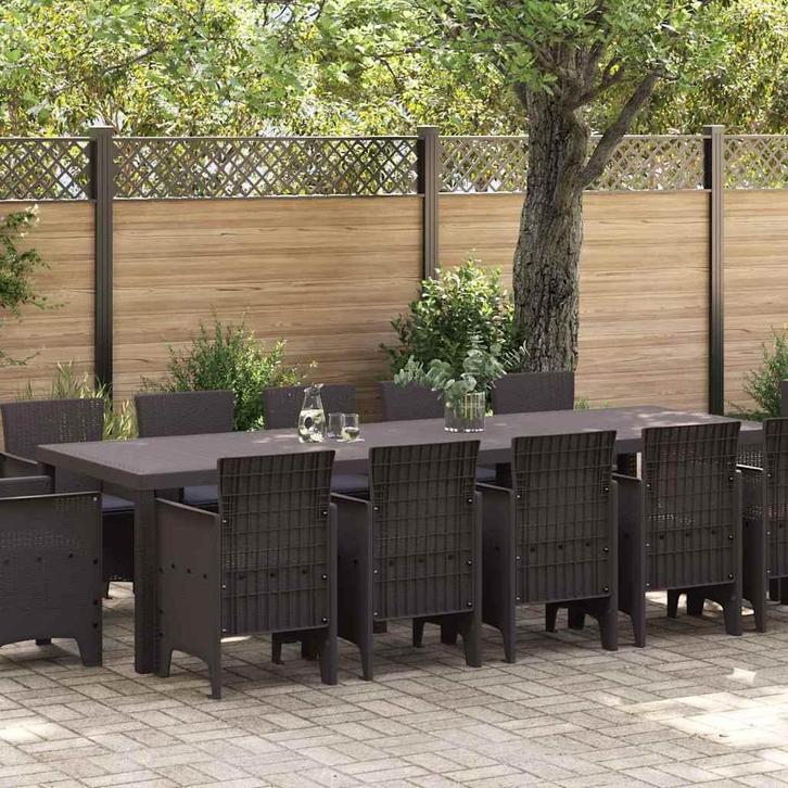 vidaXL Tuin eetset met kussens Bruin en Antraciet Poly riet, Tuin en Terras, Tuinsets en Loungesets, Nieuw, Verzenden