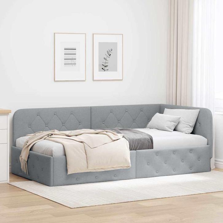 vidaXL Hoek Bed Frame met hoofdeinde Lichtgrijs 100 x 200 cm, Maison & Meubles, Chambre à coucher | Lits, Envoi