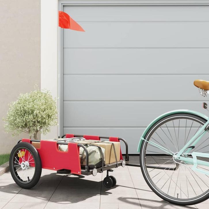 vidaXL Fietstrailer oxford stof en ijzer rood, Fietsen en Brommers, Fietsaccessoires | Aanhangwagens en Karren, Nieuw, Verzenden