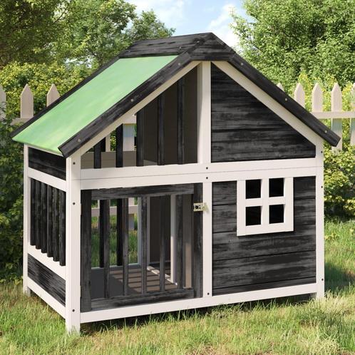 vidaXL Hondenhok 96x60,5x87 cm massief grenenhout grijs, Dieren en Toebehoren, Hondenbenches, Nieuw, Verzenden