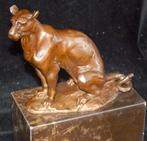 sculptuur, Zware Bronzen Jaguar - Panter op marmeren voet -, Antiquités & Art, Curiosités & Brocante
