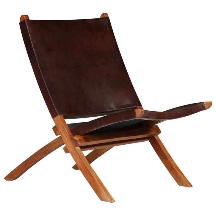 vidaXL Relaxstoel inklapbaar echt leer bruin, Maison & Meubles, Chaises, Envoi