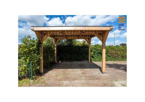 Houten Solar Carport Zonnepanelen Enkel - 1 parkeerplek, Tuin en Terras, Overkappingen, Carport, Nieuw