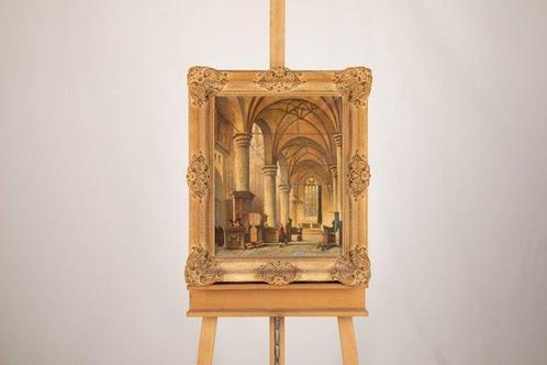 E. v.d. Lugt (XX) - Kerkinterieur, Antiek en Kunst, Kunst | Schilderijen | Klassiek