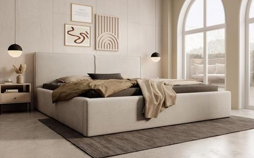 Meubella | Tweepersoonsbed 180x200 beige ribstof, Maison & Meubles, Chambre à coucher | Lits, Envoi