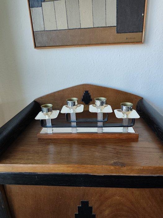 Kandelaar - Hout, Metaal - Minimalist Symetrisch, Antiquités & Art, Curiosités & Brocante