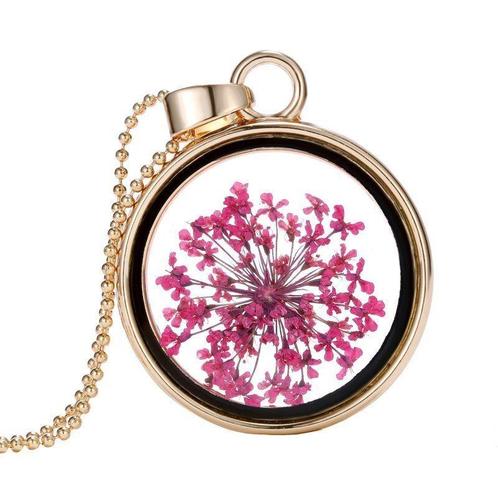 Fako Bijoux® - Ketting - Gedroogde Bloem - Rond -, Handtassen en Accessoires, Kettingen, Verzenden