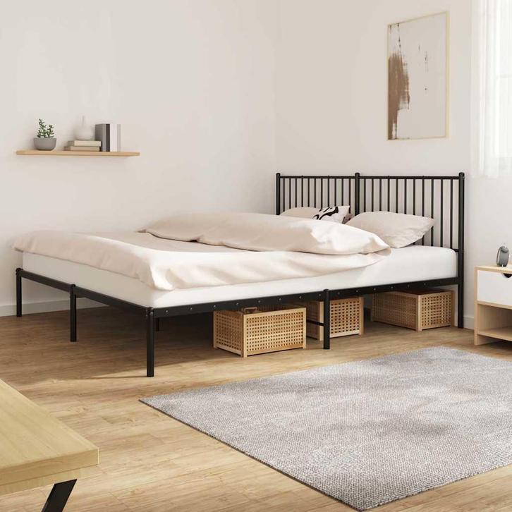 vidaXL Bedframe met hoofdbord metaal zwart 180x200 cm, Huis en Inrichting, Slaapkamer | Bedden, Nieuw, Verzenden